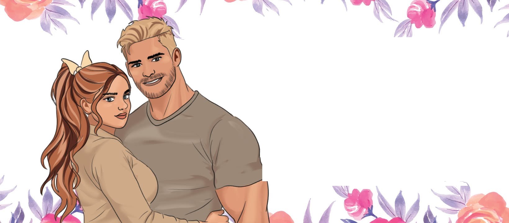 Sweet romance illustration with floral borders